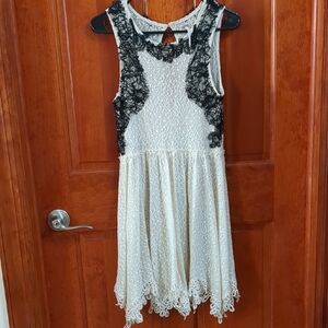 Black and White Embellished A-Line Midi Dress